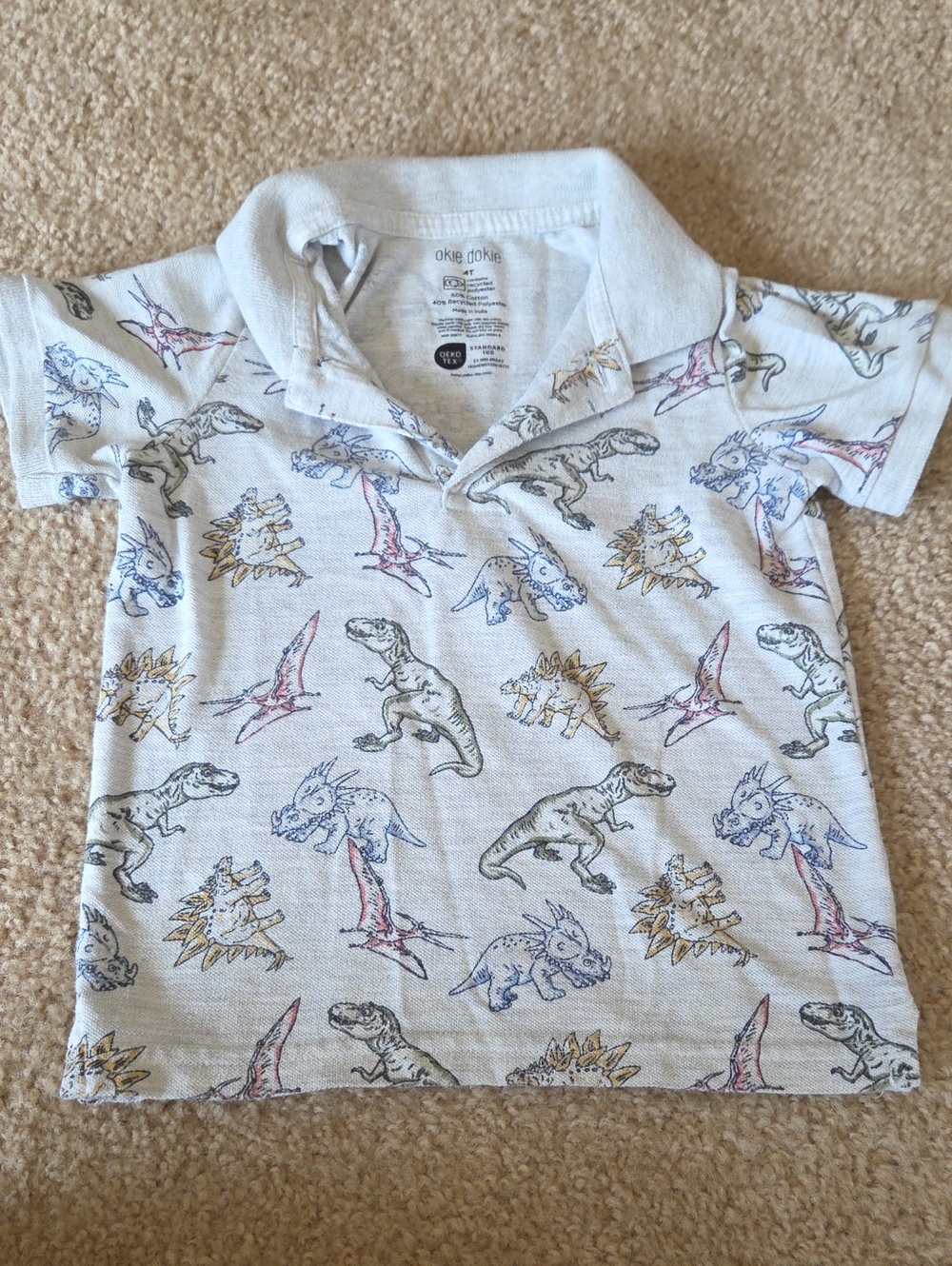 okie dokie Polo with Multicolor Dinosaur Print Size 4T